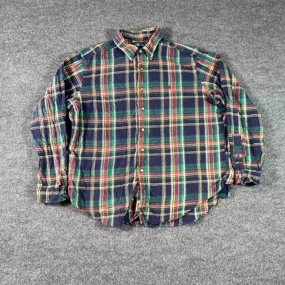 Polo Ralph Lauren Flannel Shirt Men XL Multicolor Plaid Button Front Classic Fit